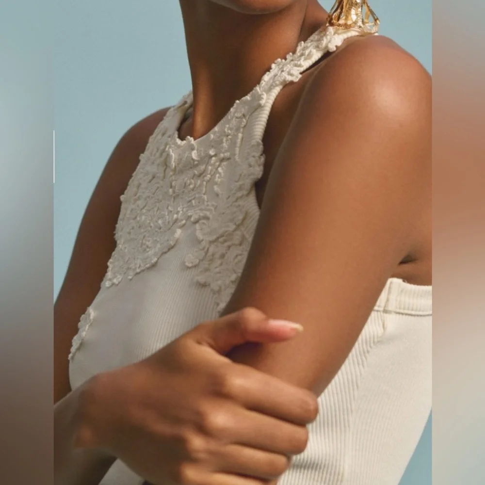 🤍Anthropologie The Pippah Lace Applique Tank Size XXS - Picture 4 of 11